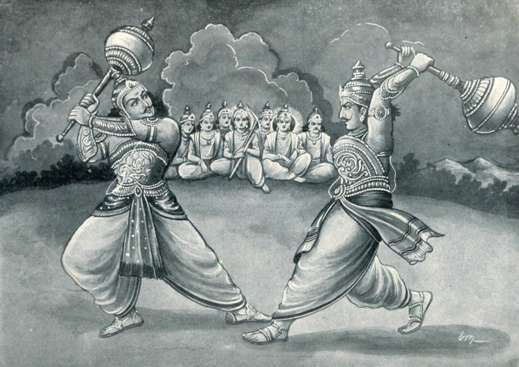 Махабхарата - Бхима сражается с Дурьодханой на палицах
