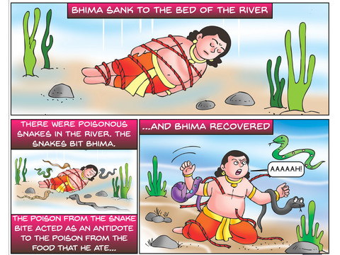 Махабхарата -Бхима спасается от смерти в реке