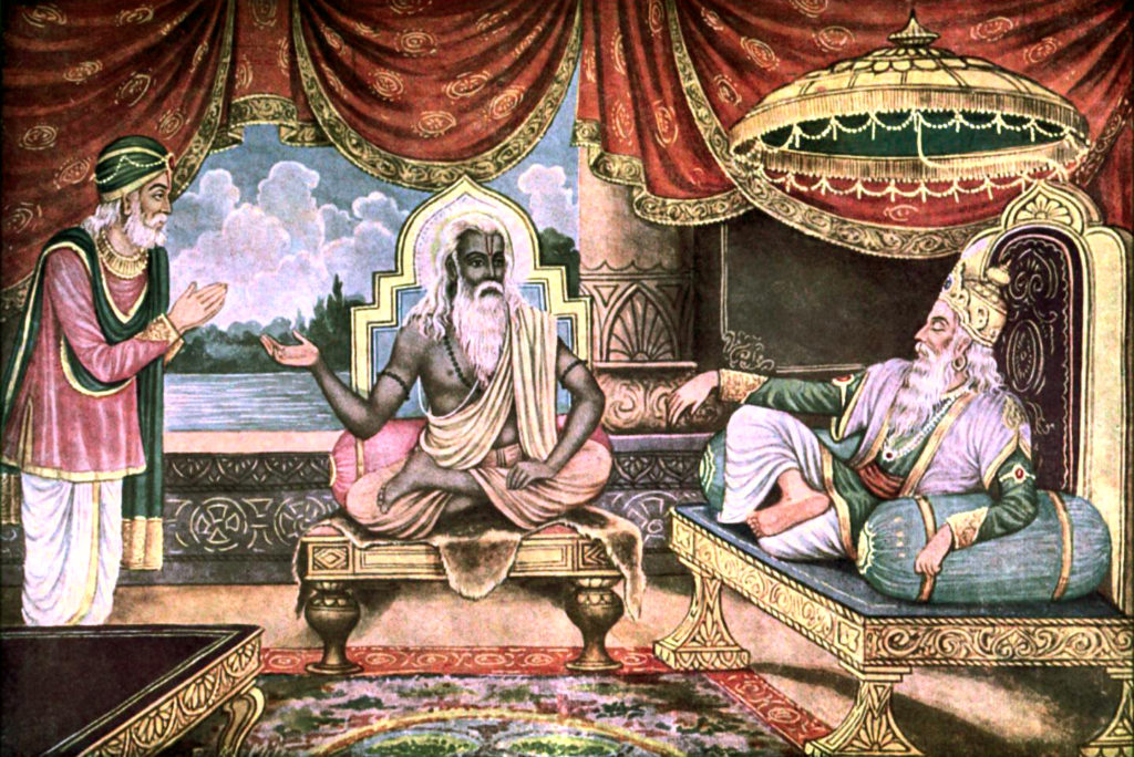 Мудрец Вьясадева наставляет царя Дхритараштру, своего сына